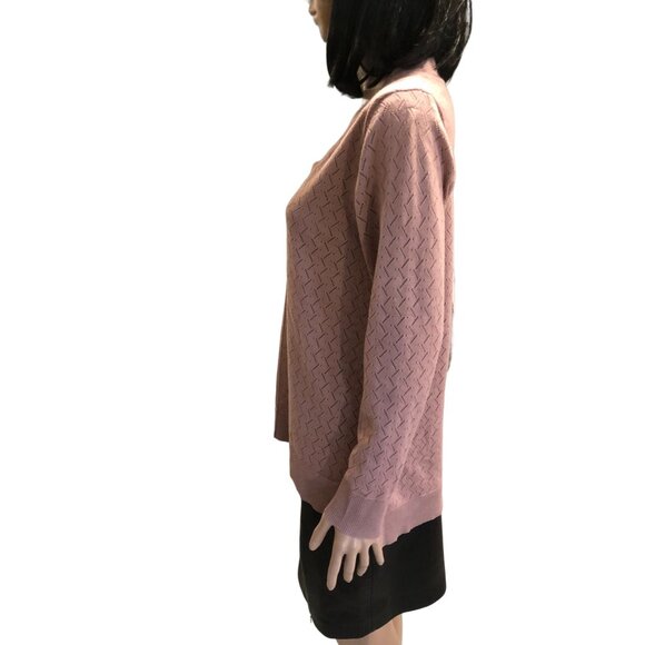 Cable & Gauge V-neck Pointelle Sweater in Dusty Rose Size NWOT - Picture 3 of 8